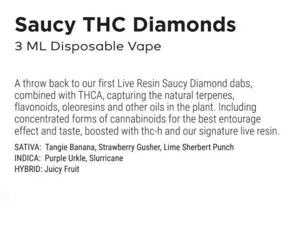 Urb Saucy THC Diamonds 3g Disposables THCa / D8 / THCh - Strawberry Gusher